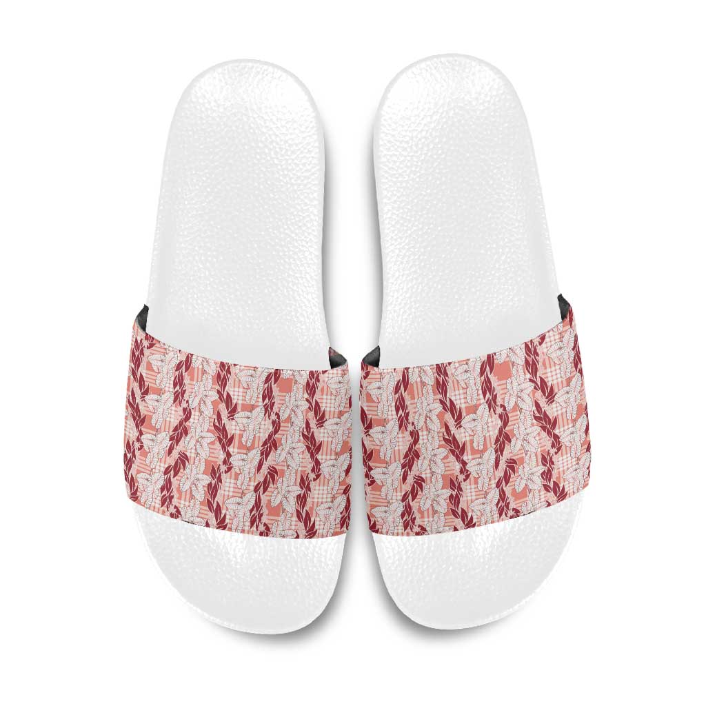 Hawaii Ti Leaf Maile Tuberose Lei Slide Sandals With Hanalei Leaf Red LT05 Red - Polynesian Pride