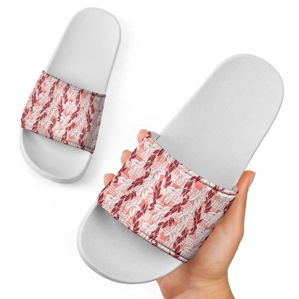 Hawaii Ti Leaf Maile Tuberose Lei Slide Sandals With Hanalei Leaf Red LT05 - Polynesian Pride