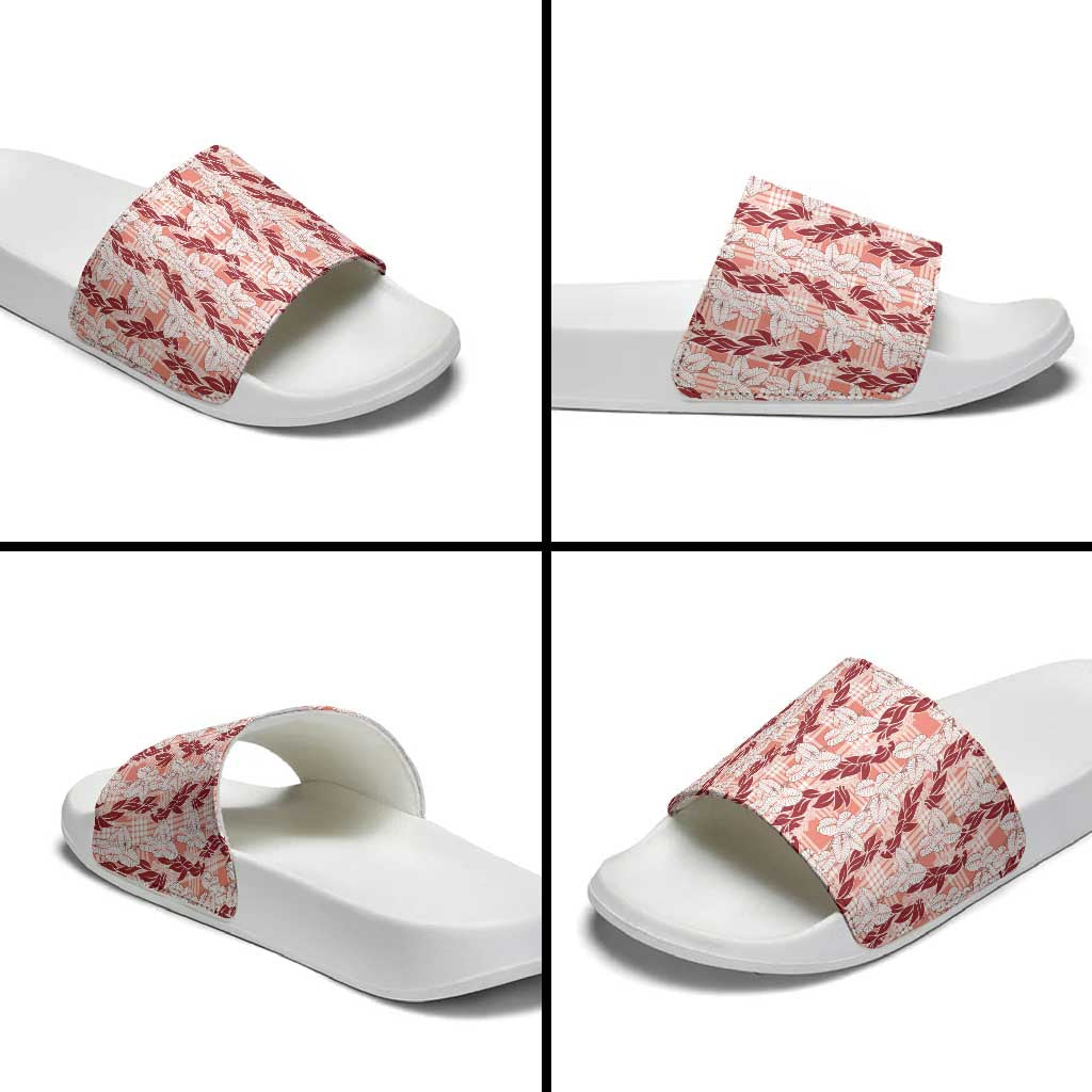 Hawaii Ti Leaf Maile Tuberose Lei Slide Sandals With Hanalei Leaf Red LT05 - Polynesian Pride