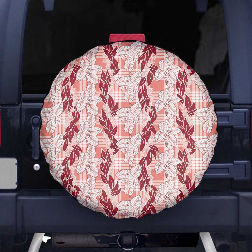 Hawaii Ti Leaf Maile Tuberose Lei Spare Tire Cover With Hanalei Leaf Red LT05 No hole Red - Polynesian Pride