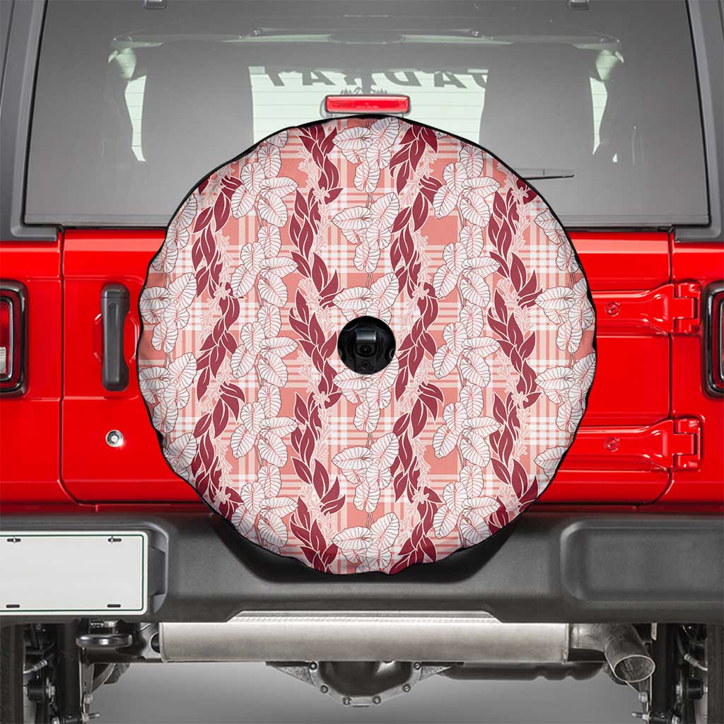 Hawaii Ti Leaf Maile Tuberose Lei Spare Tire Cover With Hanalei Leaf Red LT05 - Polynesian Pride