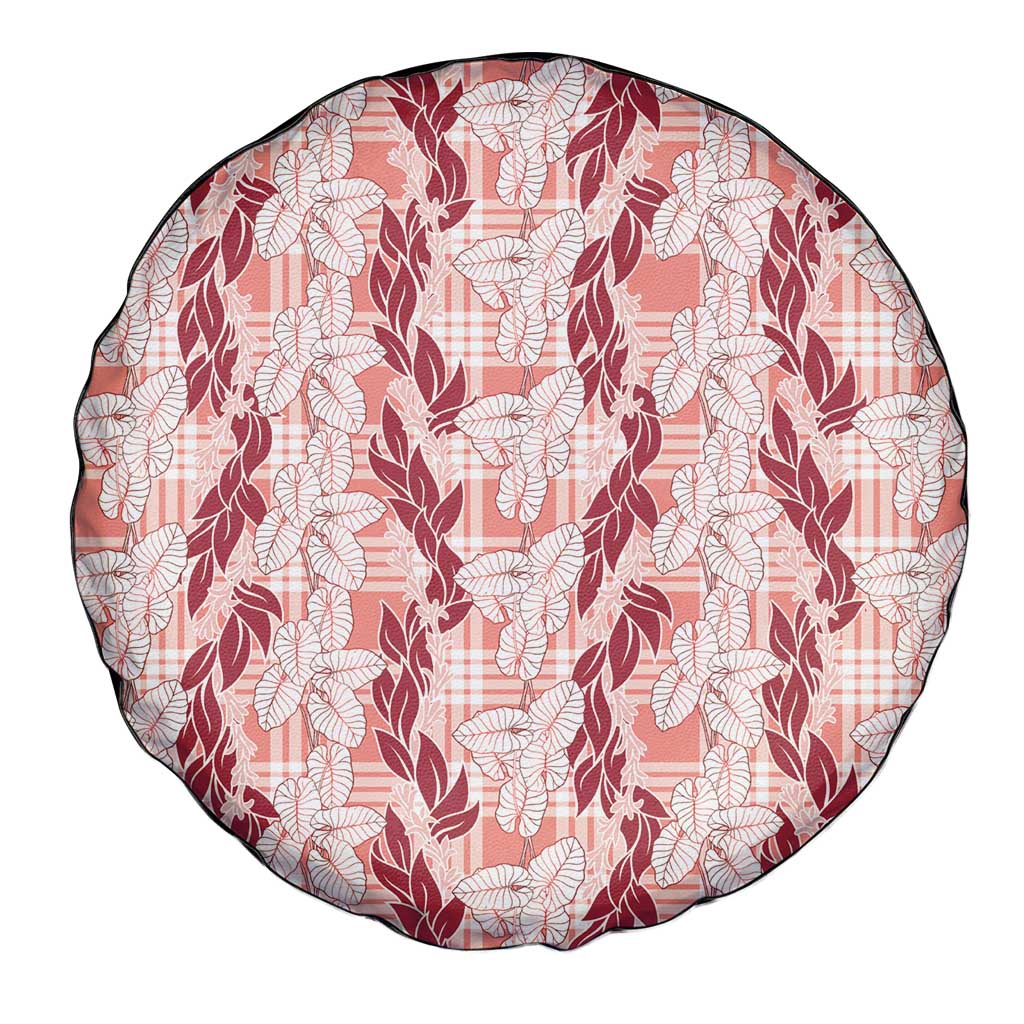 Hawaii Ti Leaf Maile Tuberose Lei Spare Tire Cover With Hanalei Leaf Red LT05 - Polynesian Pride