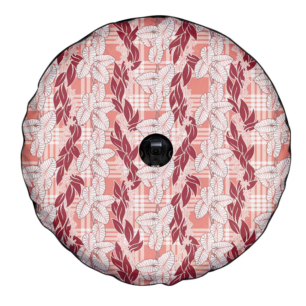 Hawaii Ti Leaf Maile Tuberose Lei Spare Tire Cover With Hanalei Leaf Red LT05 - Polynesian Pride