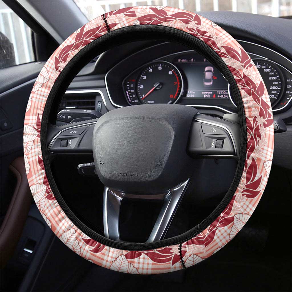 Hawaii Ti Leaf Maile Tuberose Lei Steering Wheel Cover With Hanalei Leaf Red LT05 - Polynesian Pride