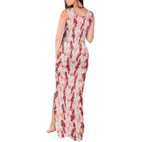 Hawaii Ti Leaf Maile Tuberose Lei Tank Maxi Dress With Hanalei Leaf Red LT05 - Polynesian Pride