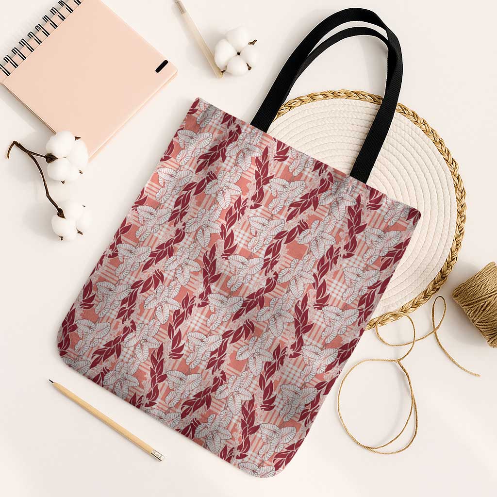 Hawaii Ti Leaf Maile Tuberose Lei Tote Bag With Hanalei Leaf Red