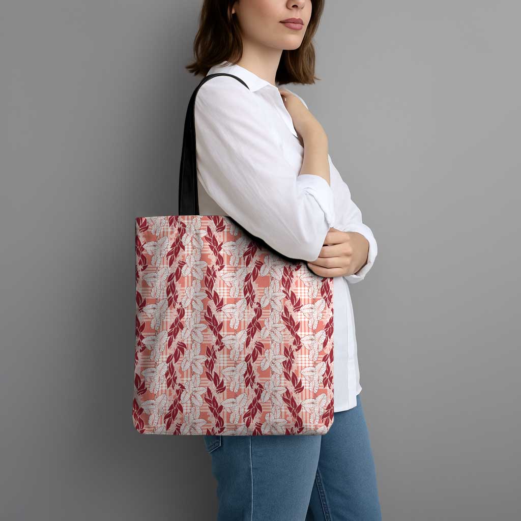 Hawaii Ti Leaf Maile Tuberose Lei Tote Bag With Hanalei Leaf Red