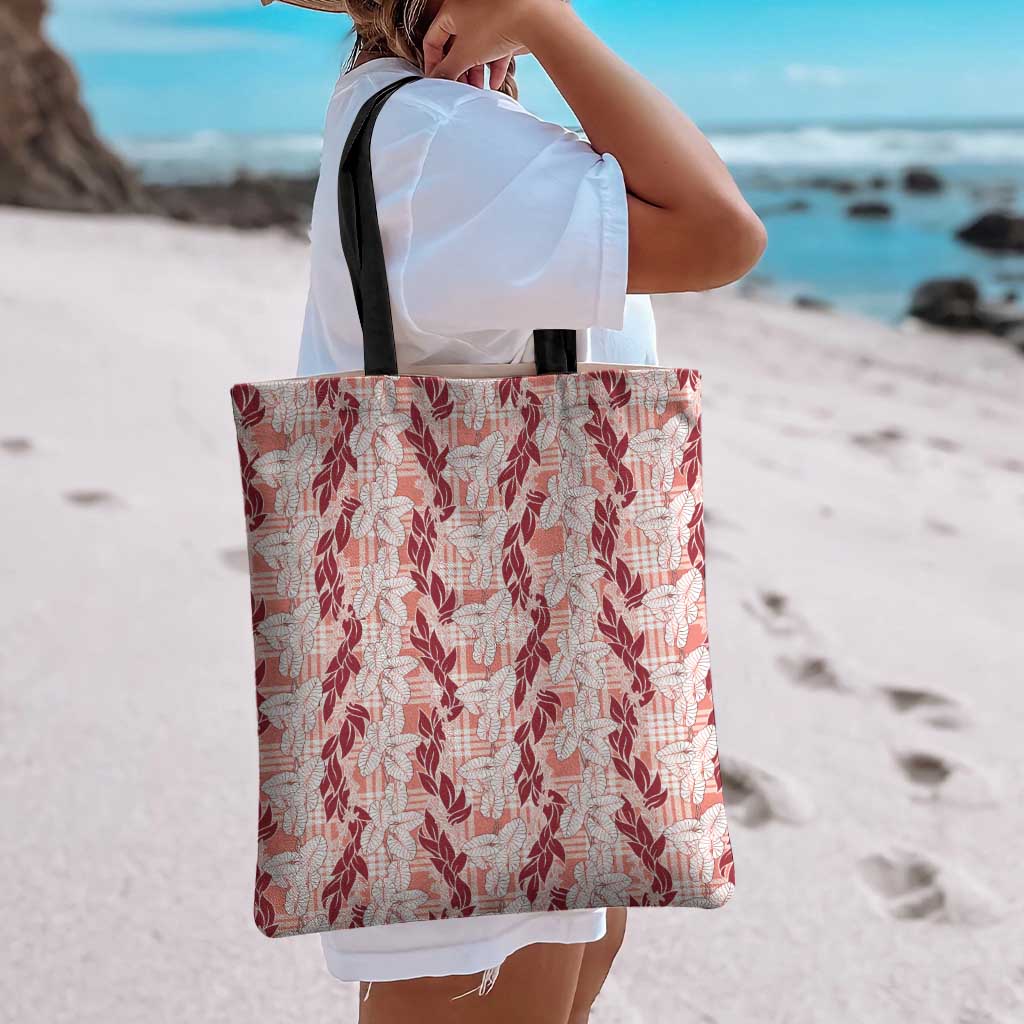 Hawaii Ti Leaf Maile Tuberose Lei Tote Bag With Hanalei Leaf Red