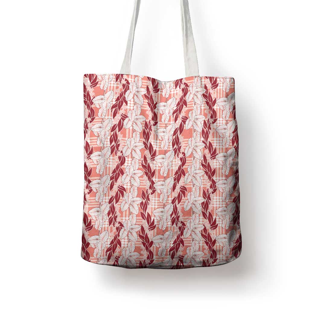 Hawaii Ti Leaf Maile Tuberose Lei Tote Bag With Hanalei Leaf Red