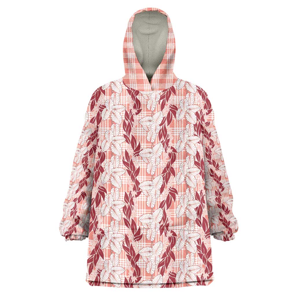 Hawaii Ti Leaf Maile Tuberose Lei Wearable Blanket Hoodie With Hanalei Leaf Red LT05 One Size Red - Polynesian Pride