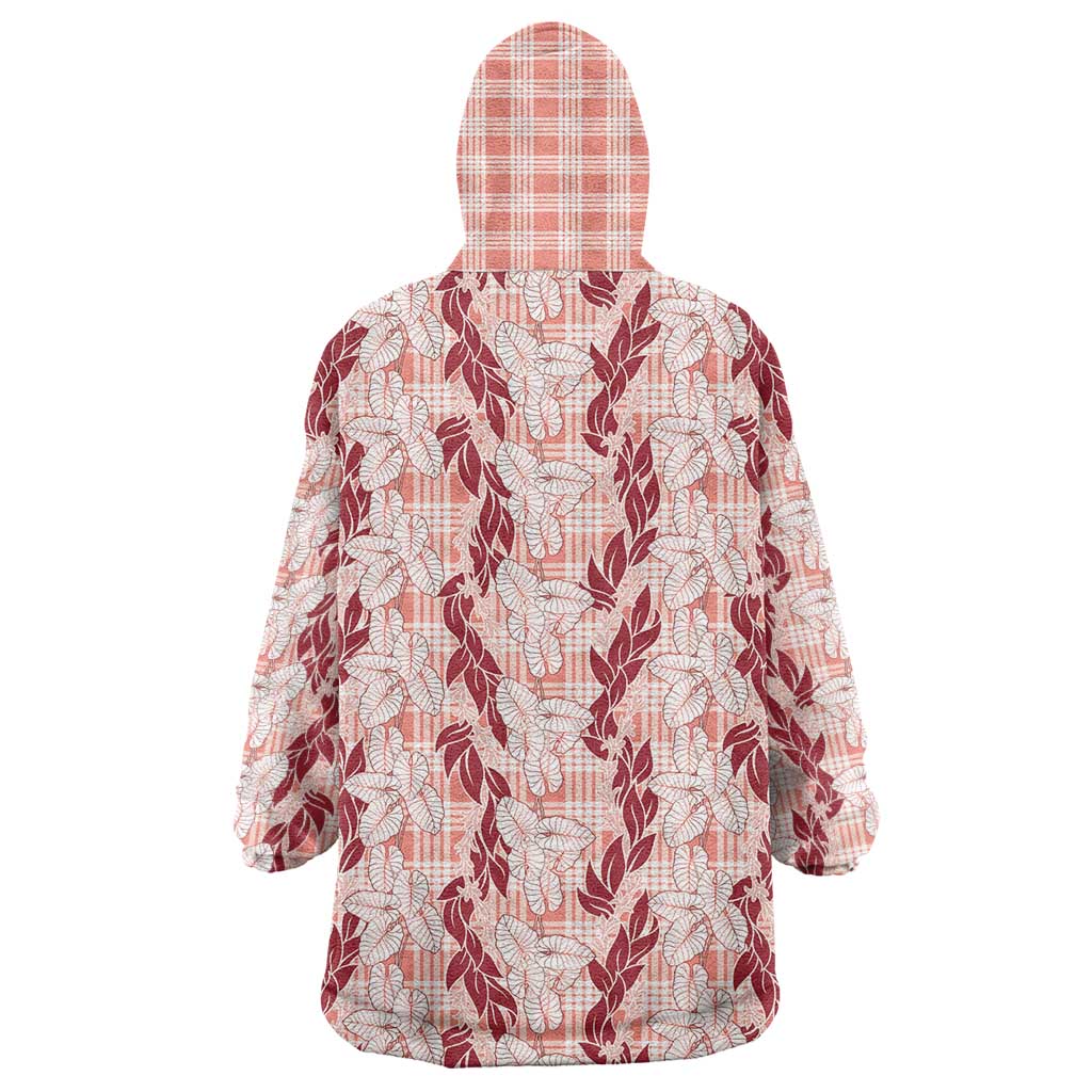 Hawaii Ti Leaf Maile Tuberose Lei Wearable Blanket Hoodie With Hanalei Leaf Red LT05 - Polynesian Pride