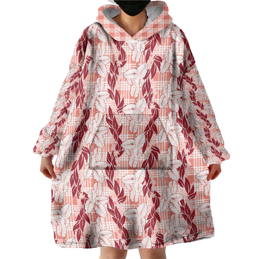 Hawaii Ti Leaf Maile Tuberose Lei Wearable Blanket Hoodie With Hanalei Leaf Red LT05 - Polynesian Pride