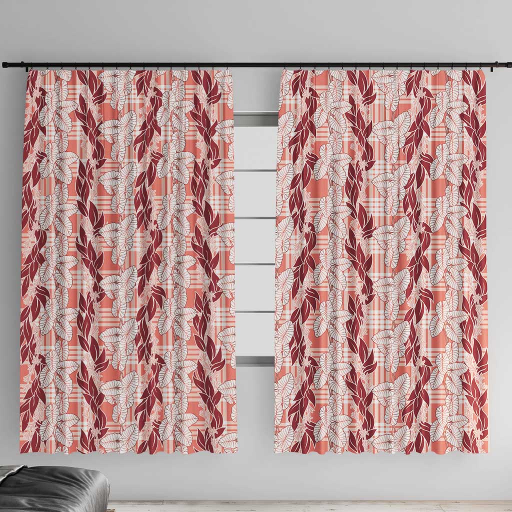 Hawaii Ti Leaf Maile Tuberose Lei Window Curtain With Hanalei Leaf Red LT05 With Hooks Red - Polynesian Pride