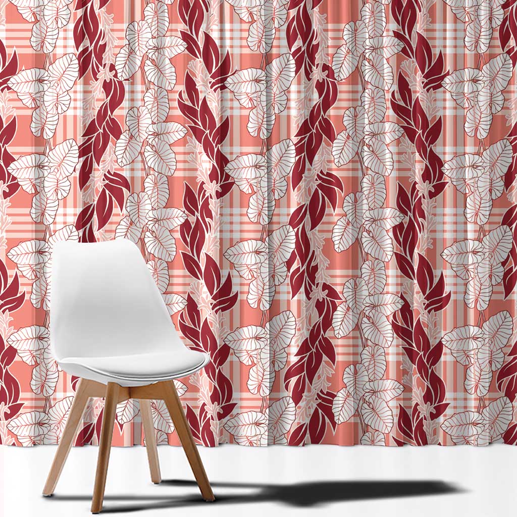 Hawaii Ti Leaf Maile Tuberose Lei Window Curtain With Hanalei Leaf Red LT05 - Polynesian Pride