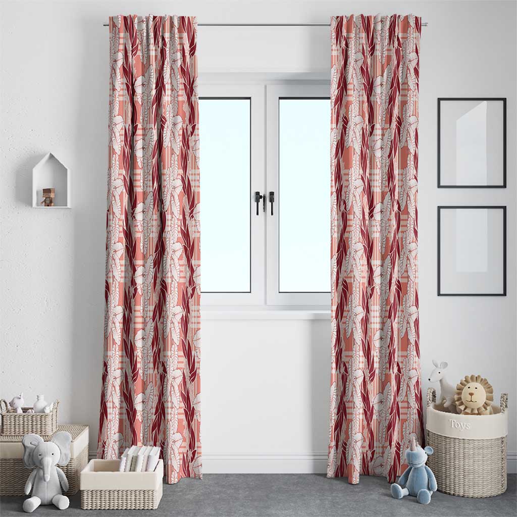 Hawaii Ti Leaf Maile Tuberose Lei Window Curtain With Hanalei Leaf Red LT05 - Polynesian Pride