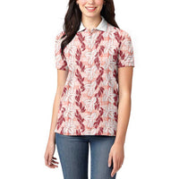 Hawaii Ti Leaf Maile Tuberose Lei Women Polo Shirt With Hanalei Leaf Red LT05 - Polynesian Pride