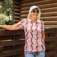 Hawaii Ti Leaf Maile Tuberose Lei Women Polo Shirt With Hanalei Leaf Red LT05 - Polynesian Pride