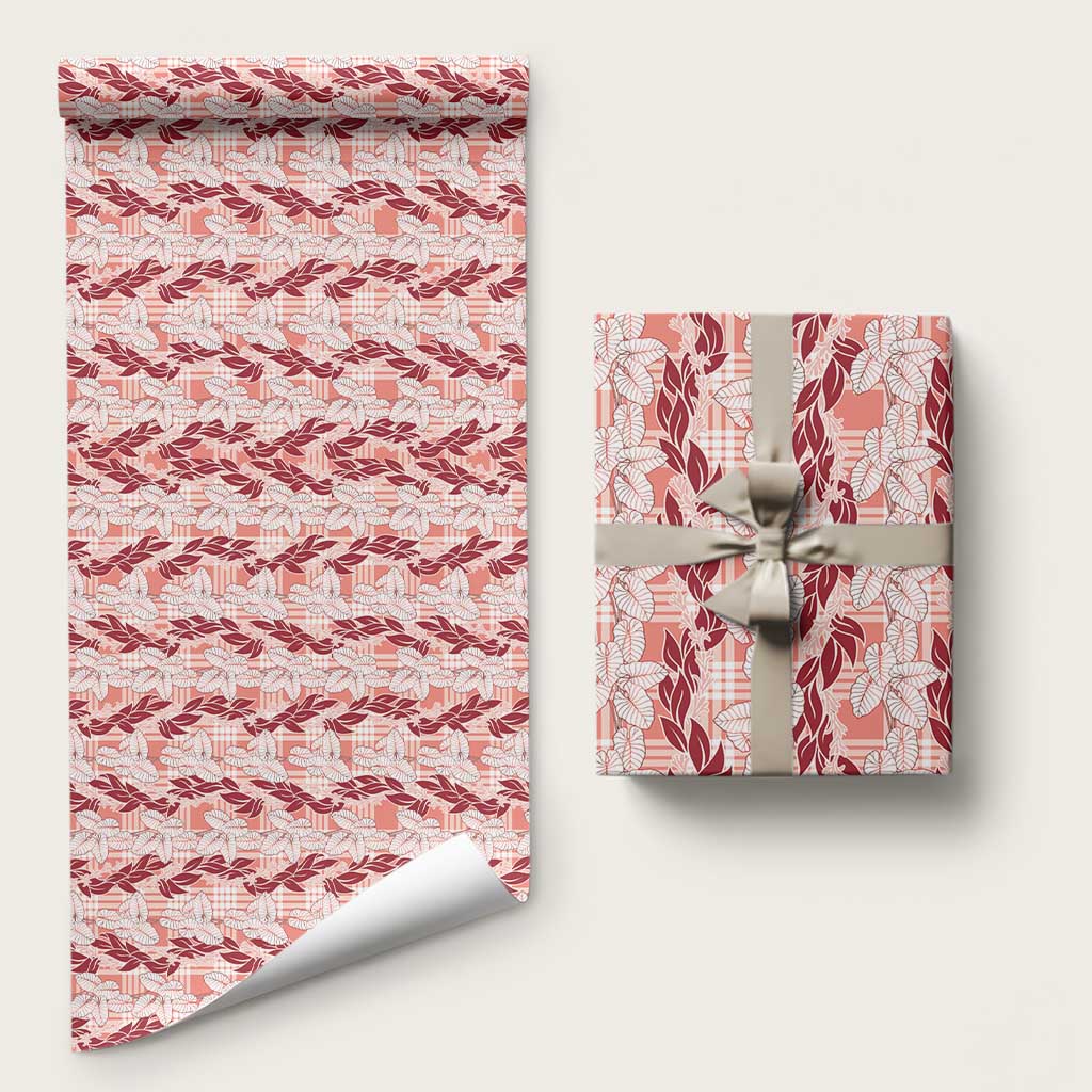 Hawaii Ti Leaf Maile Tuberose Lei Wrapping Paper With Hanalei Leaf Red LT05 58" × 23" Red - Polynesian Pride