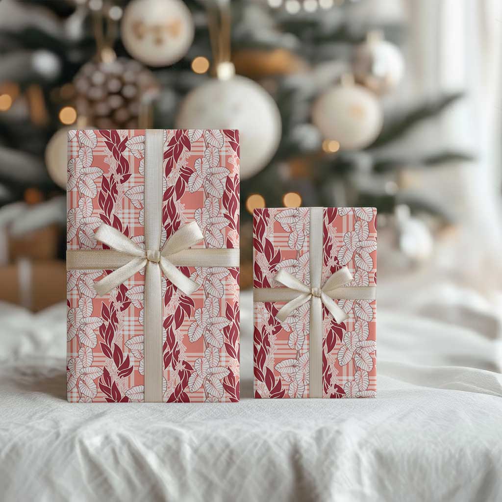 Hawaii Ti Leaf Maile Tuberose Lei Wrapping Paper With Hanalei Leaf Red LT05 - Polynesian Pride