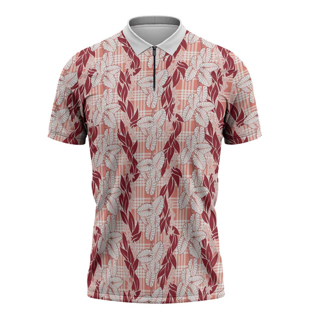 Hawaii Ti Leaf Maile Tuberose Lei Zipper Polo Shirt With Hanalei Leaf Red LT05 Red - Polynesian Pride