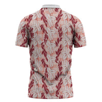 Hawaii Ti Leaf Maile Tuberose Lei Zipper Polo Shirt With Hanalei Leaf Red LT05 - Polynesian Pride