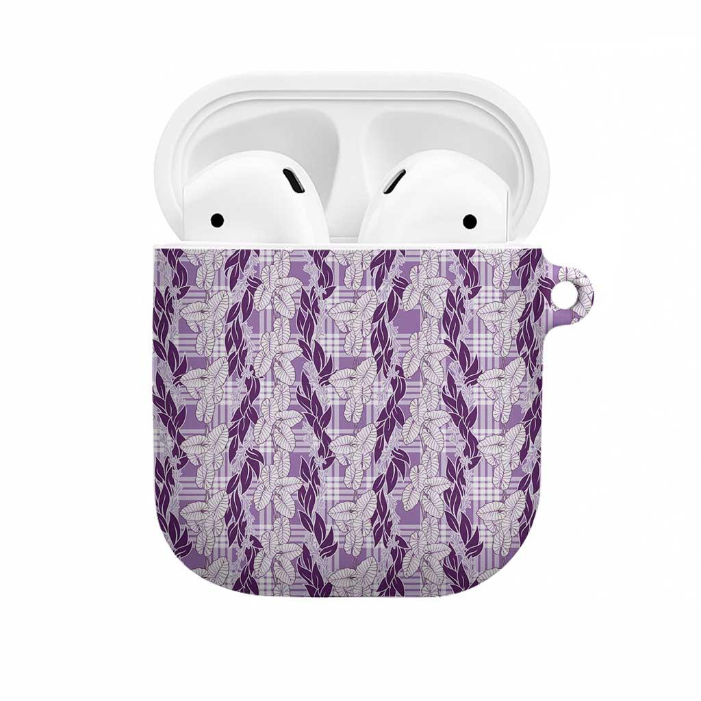 Hawaii Ti Leaf Maile Tuberose Lei AirPods Case With Hanalei Leaf Purple