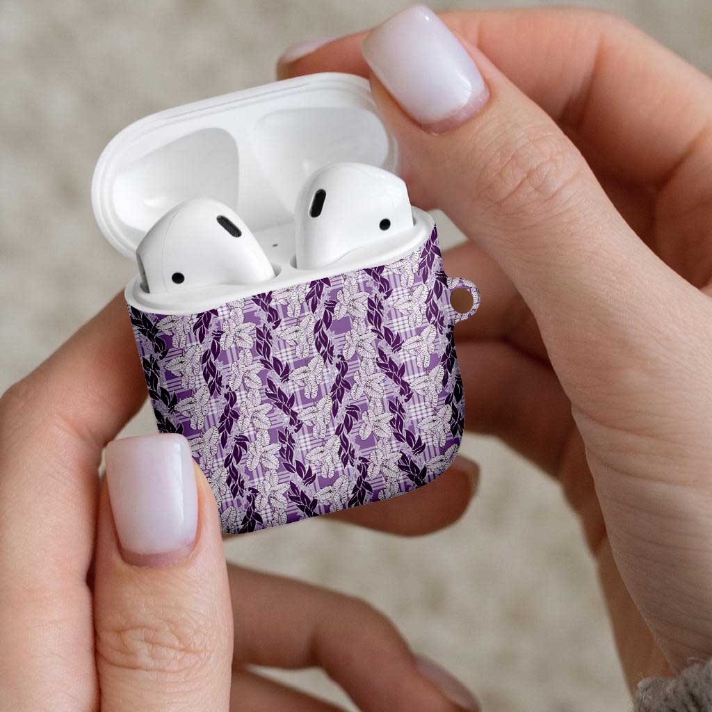 Hawaii Ti Leaf Maile Tuberose Lei AirPods Case With Hanalei Leaf Purple