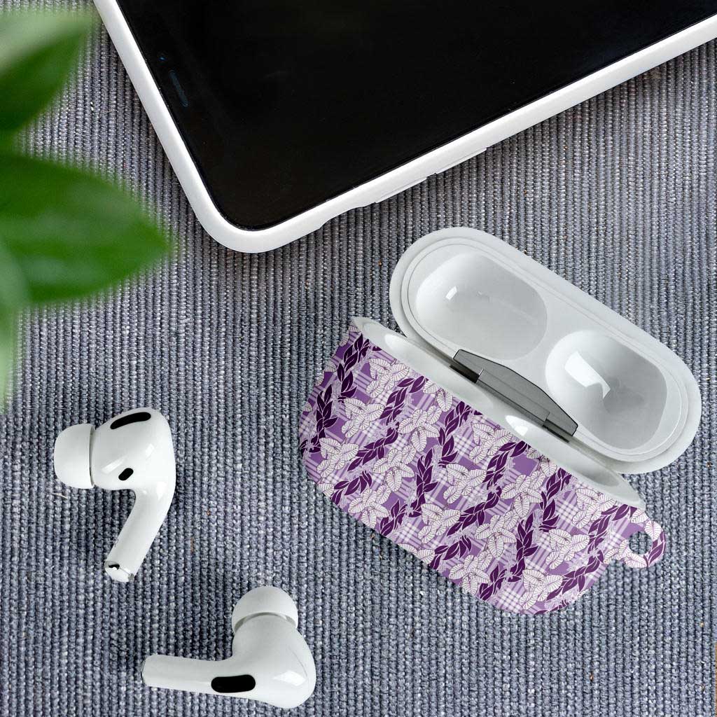 Hawaii Ti Leaf Maile Tuberose Lei AirPods Case With Hanalei Leaf Purple