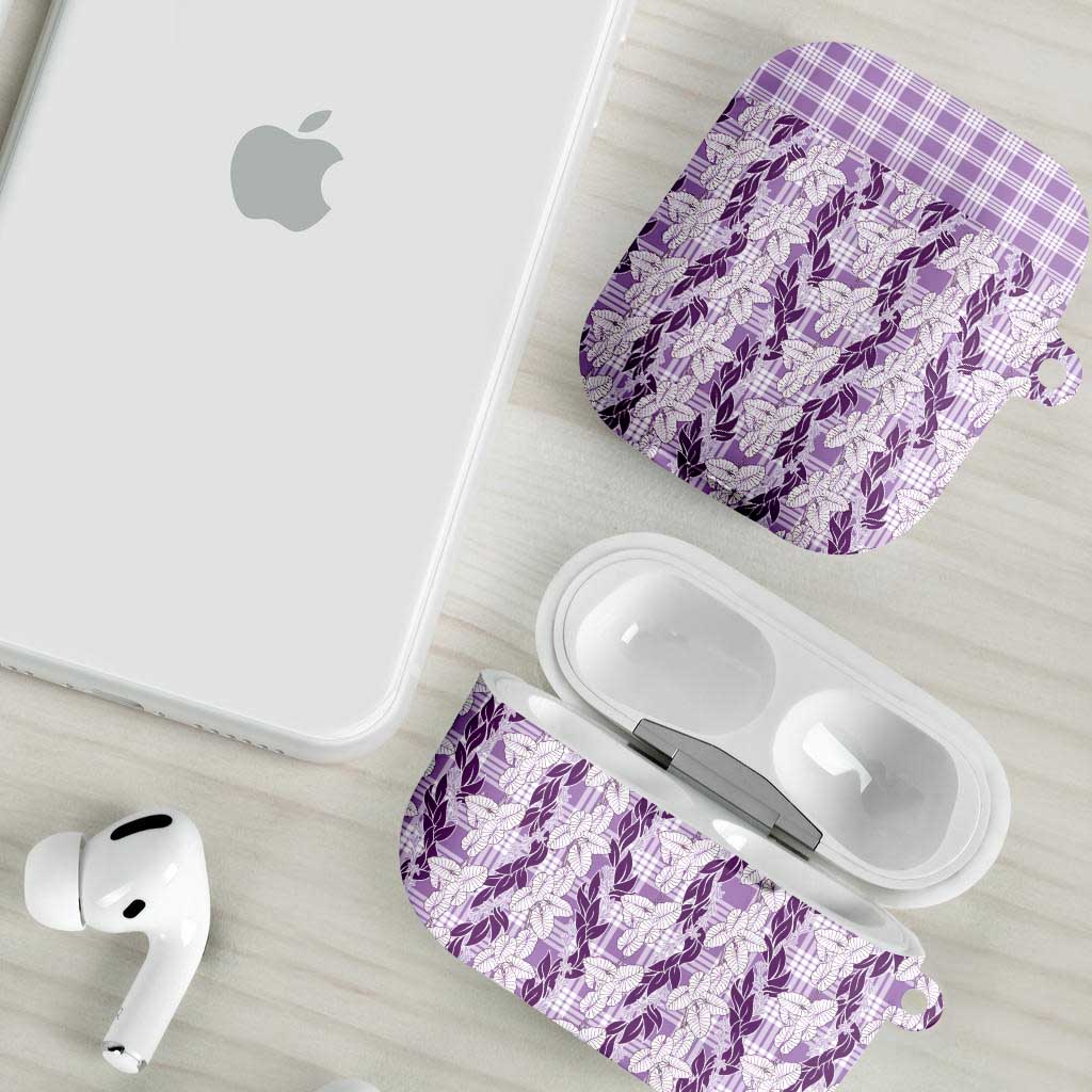 Hawaii Ti Leaf Maile Tuberose Lei AirPods Case With Hanalei Leaf Purple