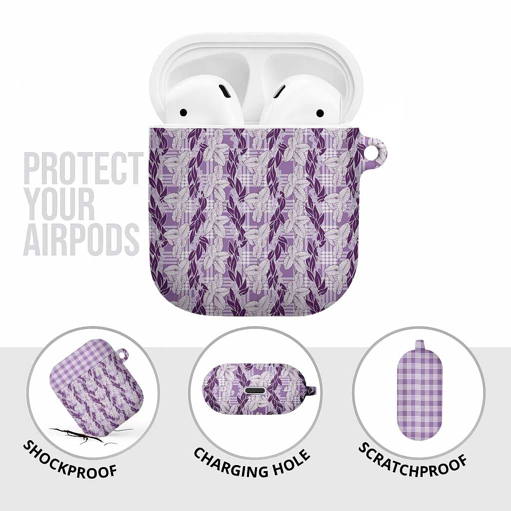 Hawaii Ti Leaf Maile Tuberose Lei AirPods Case With Hanalei Leaf Purple