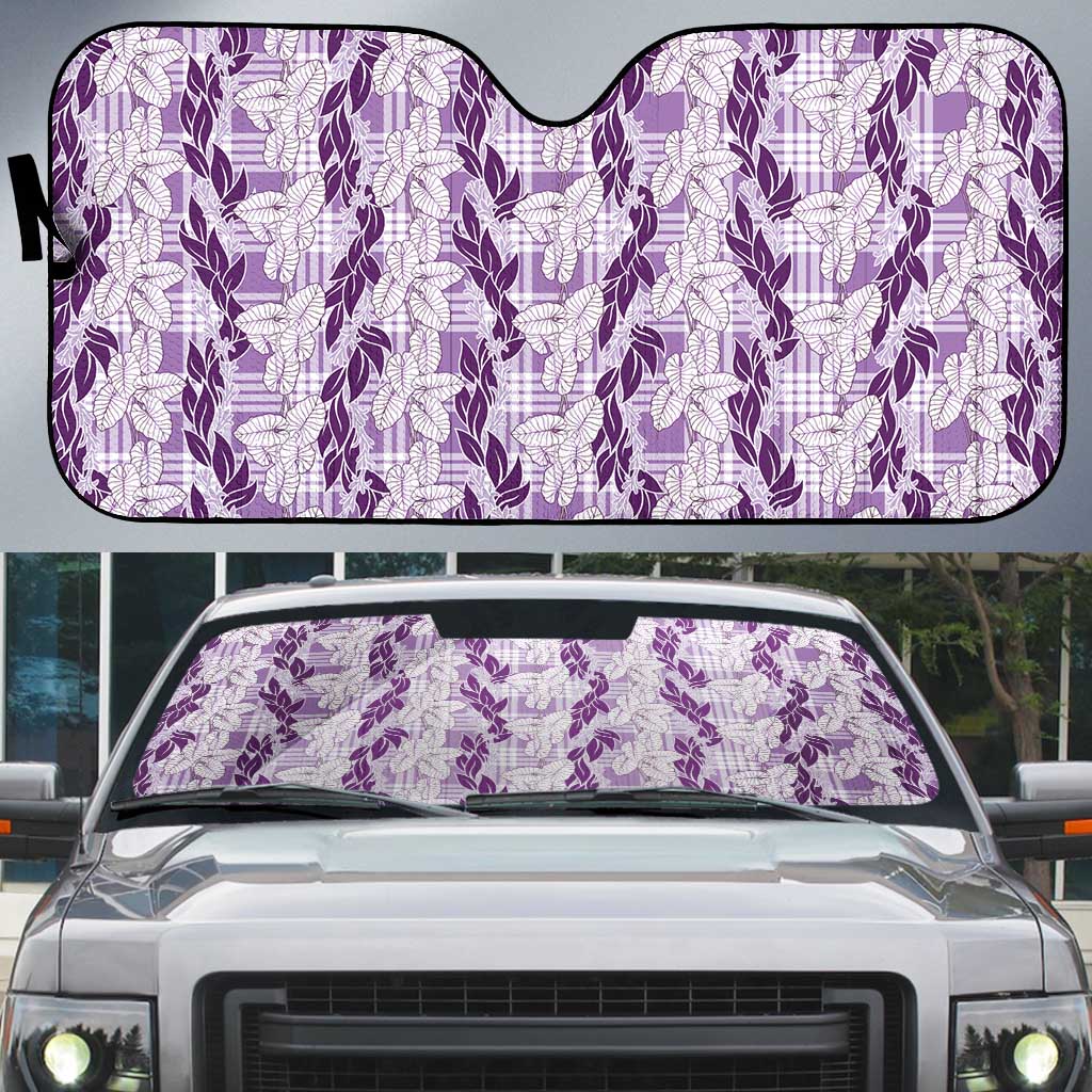 Hawaii Ti Leaf Maile Tuberose Lei Auto Sun Shade With Hanalei Leaf Purple LT05 Purple - Polynesian Pride