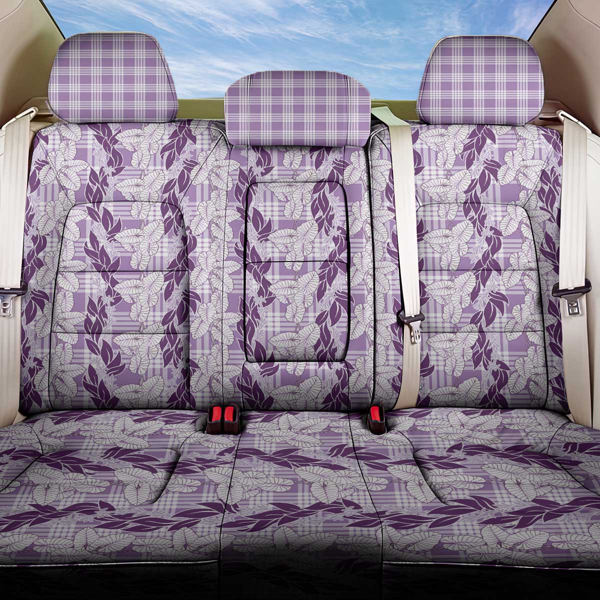 Hawaii Ti Leaf Maile Tuberose Lei Back Car Seat Cover With Hanalei Leaf Purple LT05 One Size Purple - Polynesian Pride