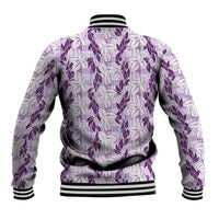 Hawaii Ti Leaf Maile Tuberose Lei Baseball Jacket With Hanalei Leaf Purple LT05 - Polynesian Pride