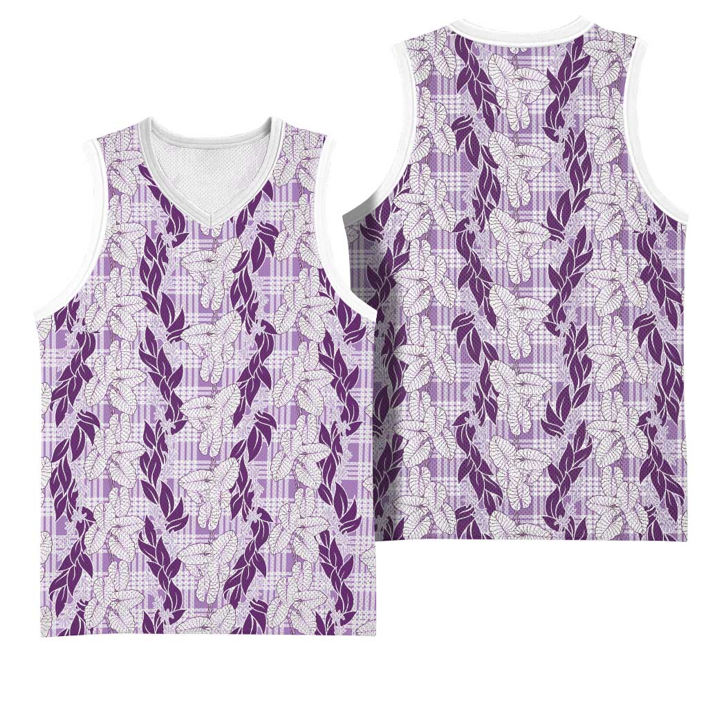 Hawaii Ti Leaf Maile Tuberose Lei Basketball Jersey With Hanalei Leaf Purple LT05 - Polynesian Pride