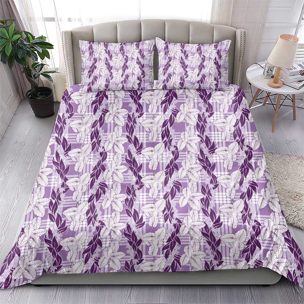 Hawaii Ti Leaf Maile Tuberose Lei Bedding Set With Hanalei Leaf Purple LT05 - Polynesian Pride