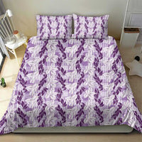 Hawaii Ti Leaf Maile Tuberose Lei Bedding Set With Hanalei Leaf Purple LT05 - Polynesian Pride