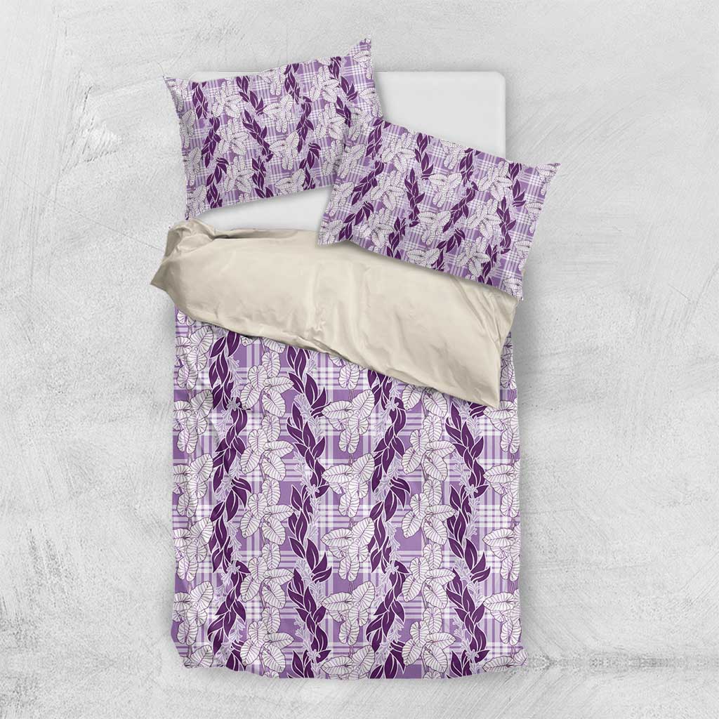 Hawaii Ti Leaf Maile Tuberose Lei Bedding Set With Hanalei Leaf Purple LT05 US Twin 172cm x 218cm Purple - Polynesian Pride