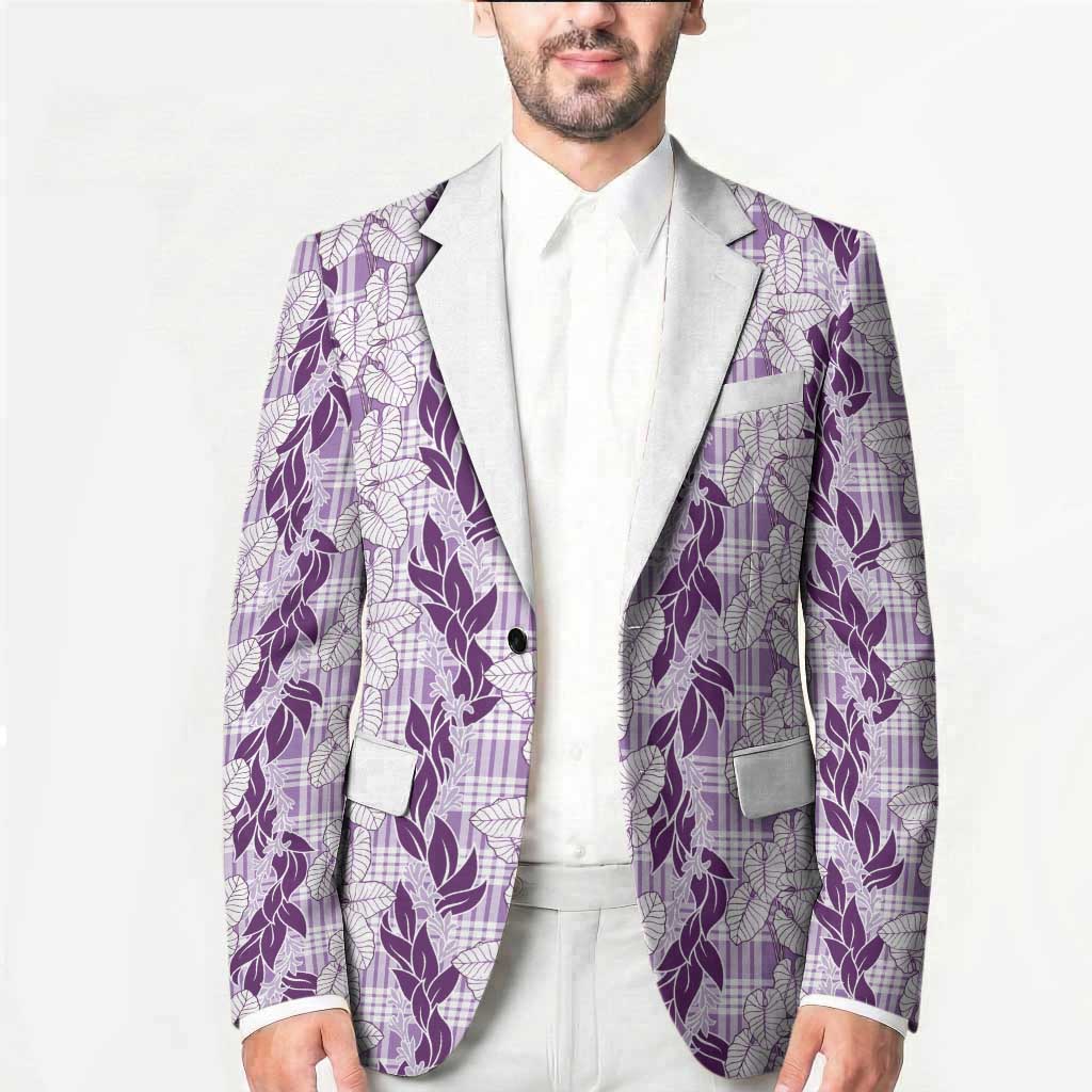 Hawaii Ti Leaf Maile Tuberose Lei Blazer With Hanalei Leaf Purple LT05 - Polynesian Pride