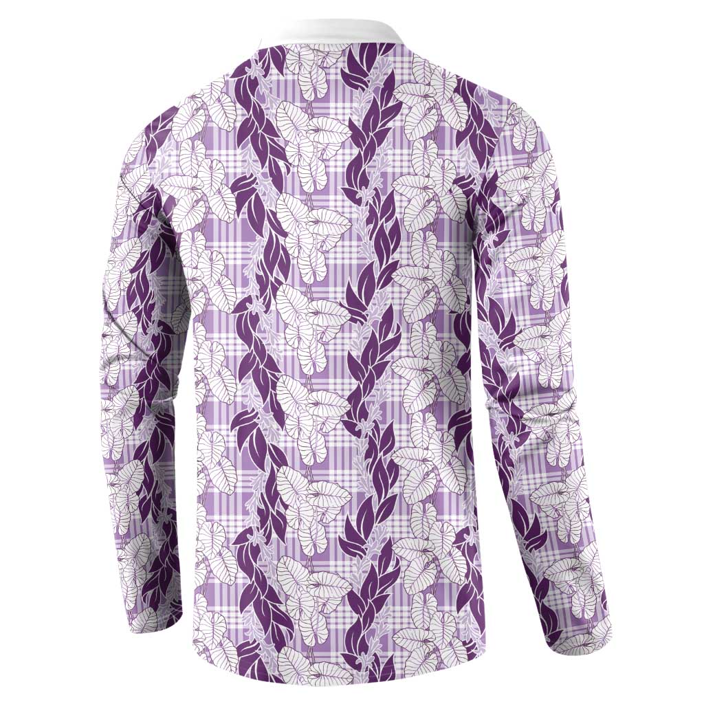 Hawaii Ti Leaf Maile Tuberose Lei Button Sweatshirt With Hanalei Leaf Purple LT05 - Polynesian Pride