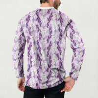 Hawaii Ti Leaf Maile Tuberose Lei Button Sweatshirt With Hanalei Leaf Purple LT05 - Polynesian Pride