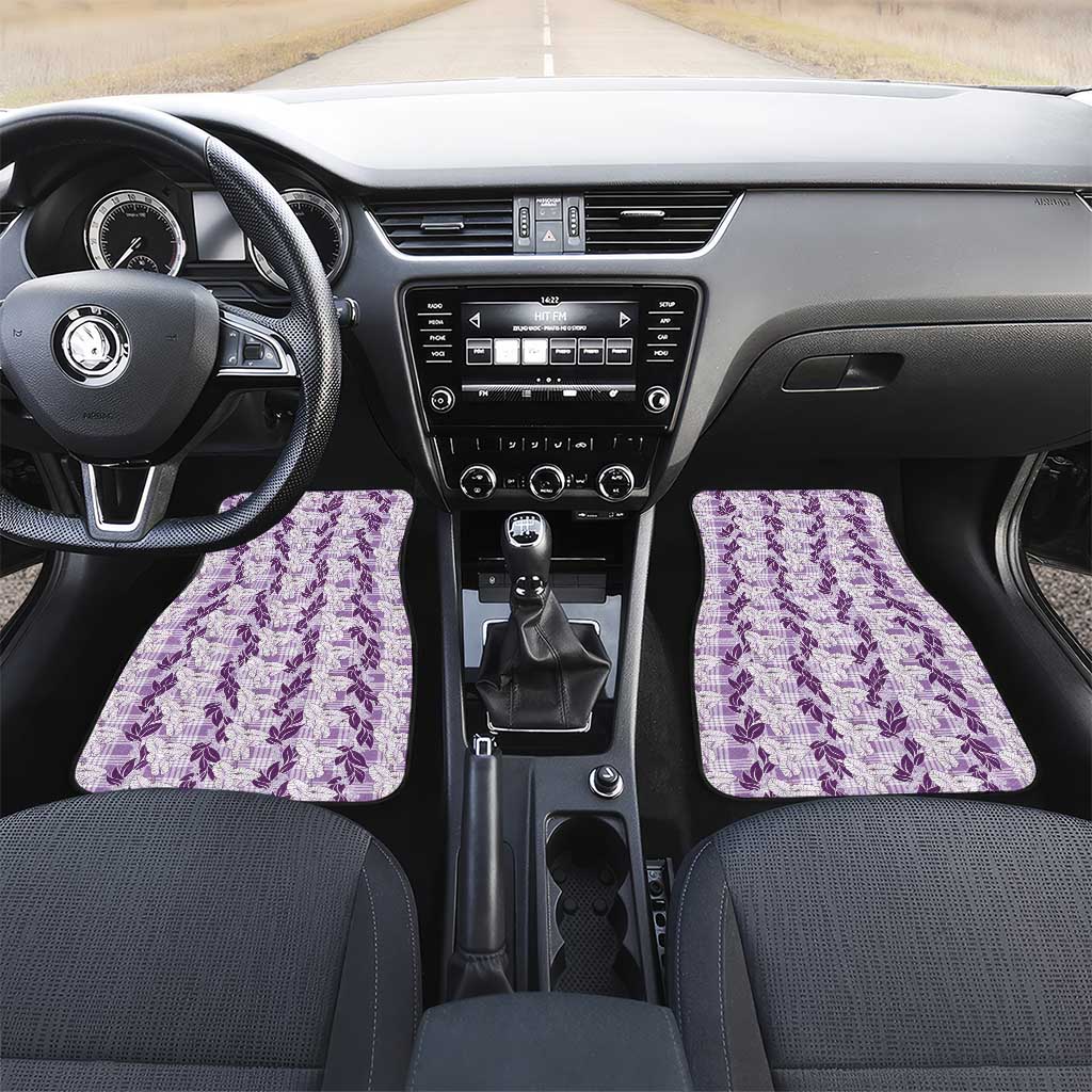 Hawaii Ti Leaf Maile Tuberose Lei Car Mats With Hanalei Leaf Purple LT05 Set 2pcs - Front Purple - Polynesian Pride