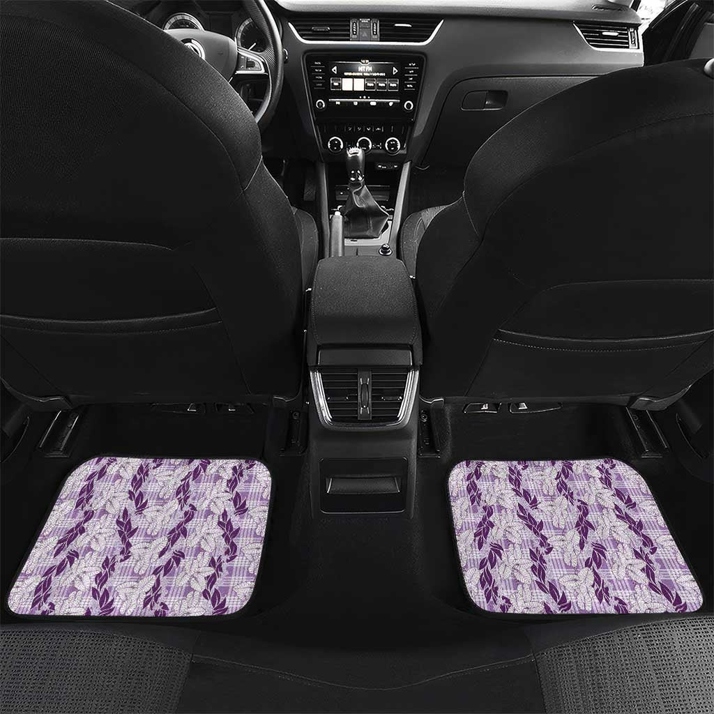 Hawaii Ti Leaf Maile Tuberose Lei Car Mats With Hanalei Leaf Purple LT05 Set 2pcs - Back Purple - Polynesian Pride