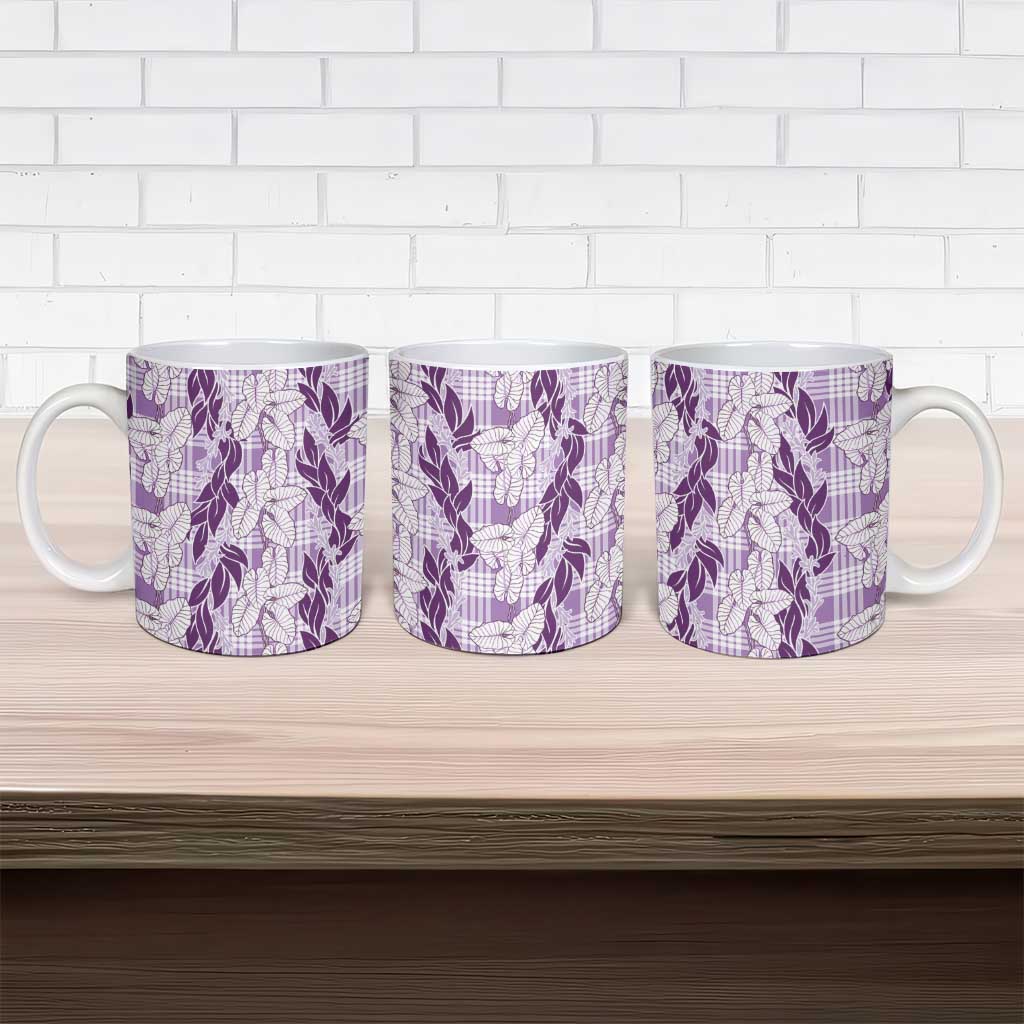 Hawaii Ti Leaf Maile Tuberose Lei Ceramic Mug With Hanalei Leaf Purple LT05 - Polynesian Pride