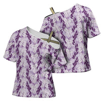 Hawaii Ti Leaf Maile Tuberose Lei Cross Shoulder Shirt With Hanalei Leaf Purple LT05 - Polynesian Pride