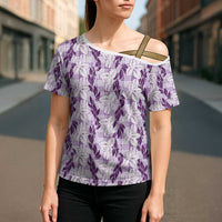 Hawaii Ti Leaf Maile Tuberose Lei Cross Shoulder Shirt With Hanalei Leaf Purple LT05 - Polynesian Pride