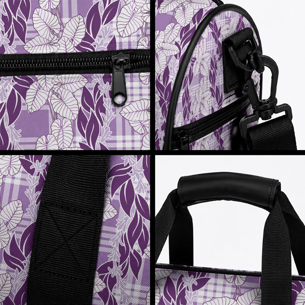 Hawaii Ti Leaf Maile Tuberose Lei Duffle Bag With Hanalei Leaf Purple LT05 - Polynesian Pride