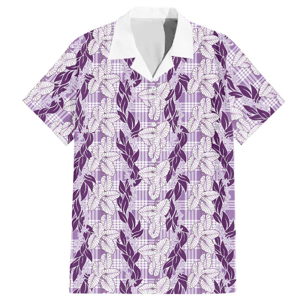 Hawaii Ti Leaf Maile Tuberose Lei Family Matching Off Shoulder Maxi Dress and Hawaiian Shirt With Hanalei Leaf Purple