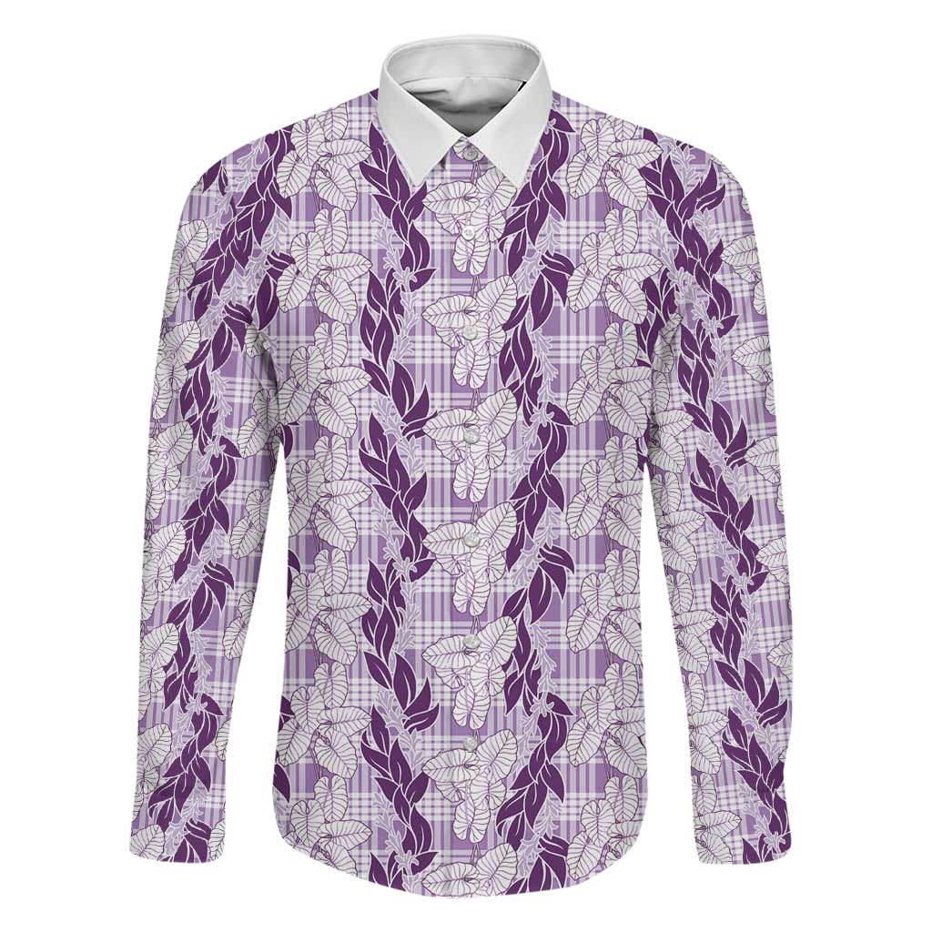 Hawaii Ti Leaf Maile Tuberose Lei Family Matching Off Shoulder Maxi Dress and Hawaiian Shirt With Hanalei Leaf Purple