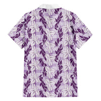 Hawaii Ti Leaf Maile Tuberose Lei Family Matching Off Shoulder Short Dress and Hawaiian Shirt With Hanalei Leaf Purple