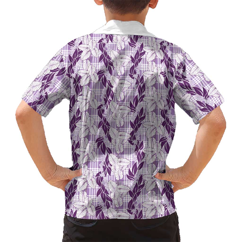 Hawaii Ti Leaf Maile Tuberose Lei Family Matching Short Sleeve Bodycon Dress and Hawaiian Shirt With Hanalei Leaf Purple